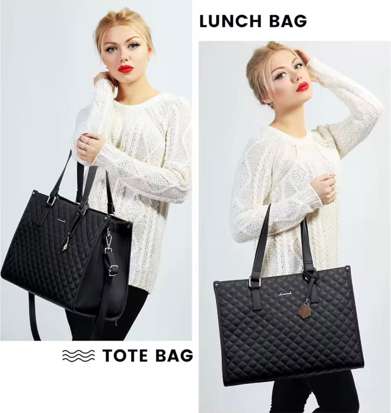 Women’s Quilted Insulated Lunch Tote Bag – Large-Capacity Leak-Proof Crossbody Work & Computer Storage Bag