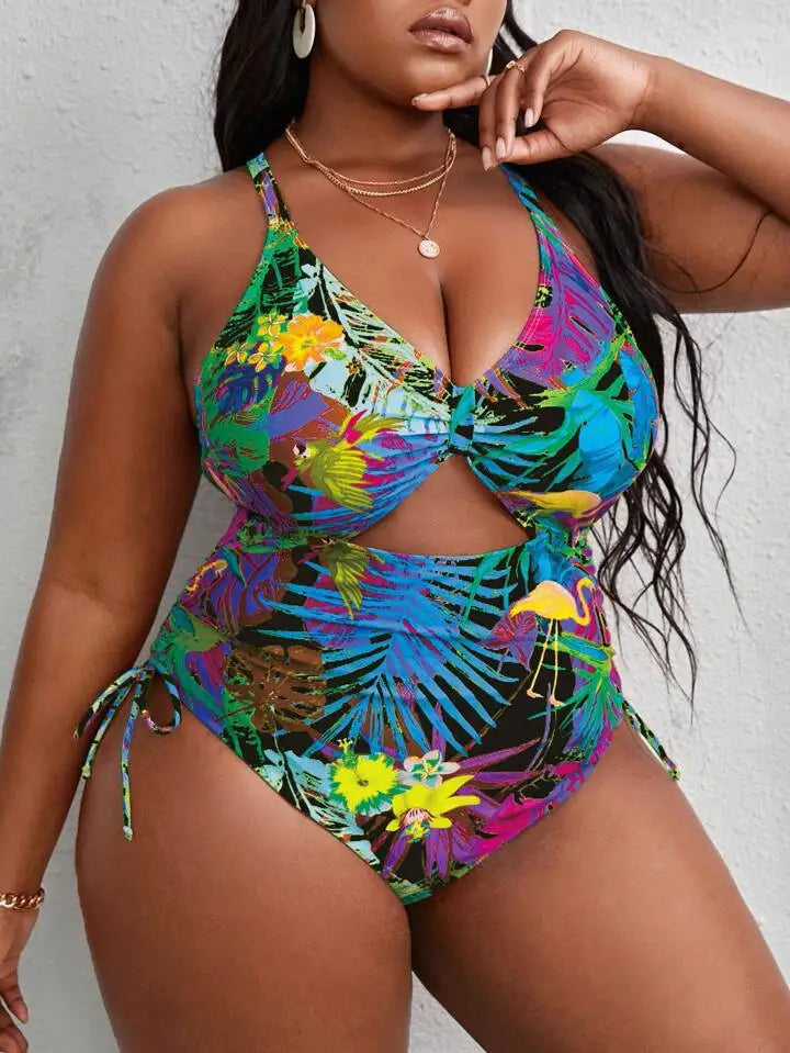 Women's Plus-Size Printed Sexy One-Piece Swimsuit