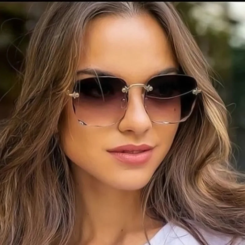 3PCS Square Rimless Sunglasses Women Luxury Brand Designer