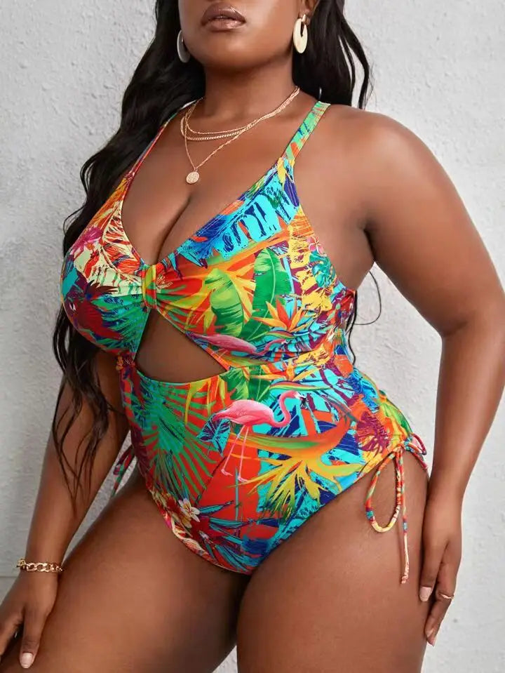 Women's Plus-Size Printed Sexy One-Piece Swimsuit