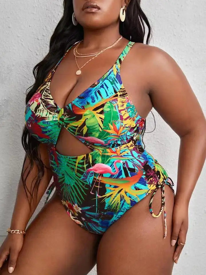 Women's Plus-Size Printed Sexy One-Piece Swimsuit