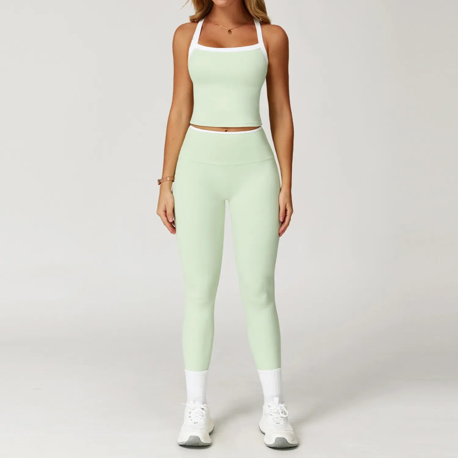 Women Yoga Outfit Sets Two Pieces Long Pants Vest Sport Gym Running Trainer Casual Shorts Elastic High Waist