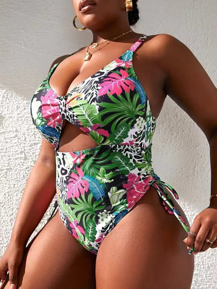 Women's Plus-Size Printed Sexy One-Piece Swimsuit