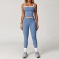 Women Yoga Outfit Sets Two Pieces Long Pants Vest Sport Gym Running Trainer Casual Shorts Elastic High Waist