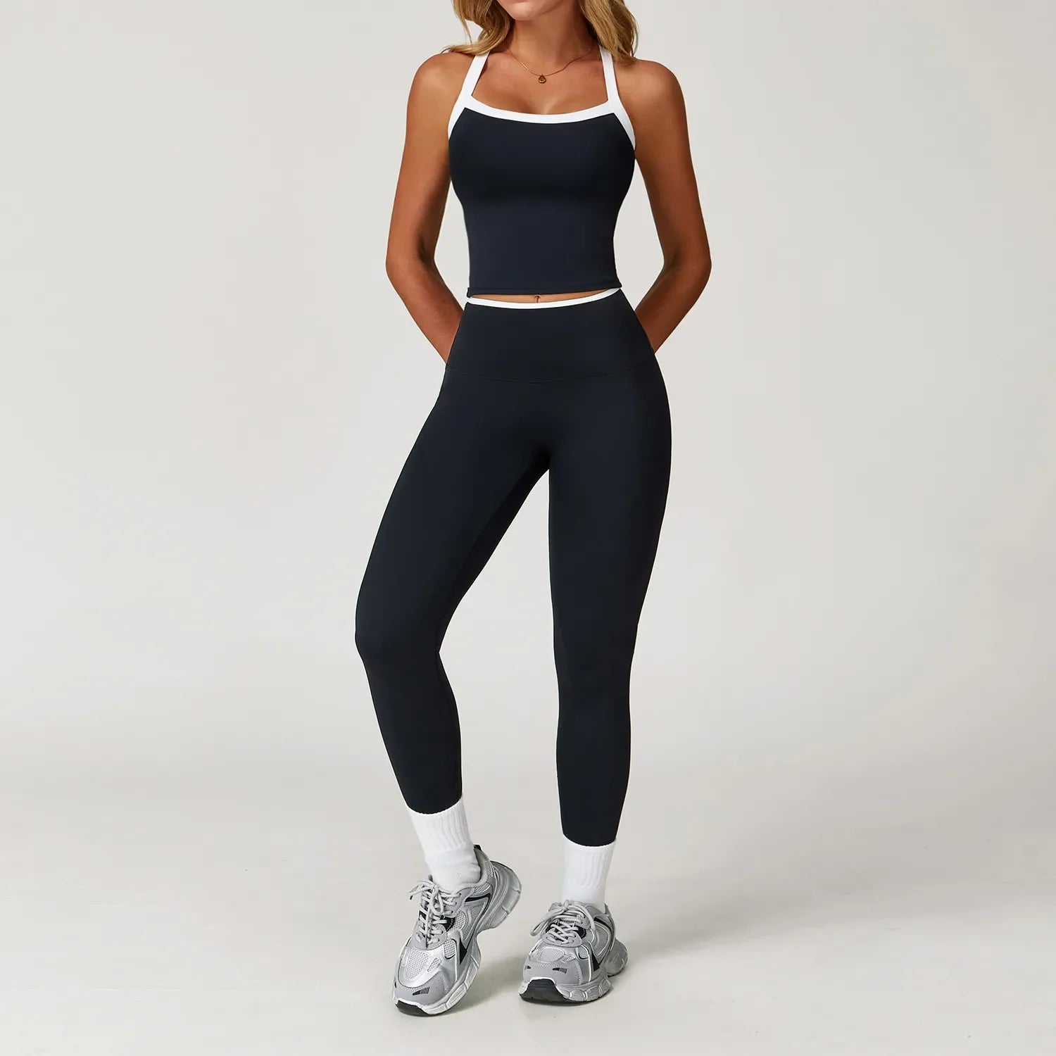 Women Yoga Outfit Sets Two Pieces Long Pants Vest Sport Gym Running Trainer Casual Shorts Elastic High Waist