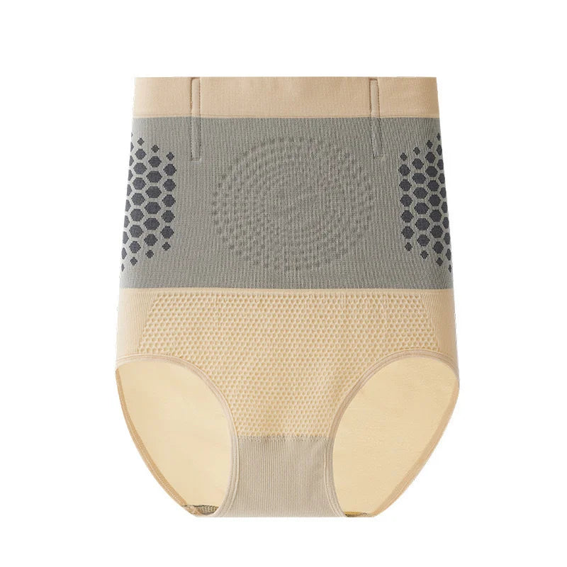 Cream and gray compression garment on a white background