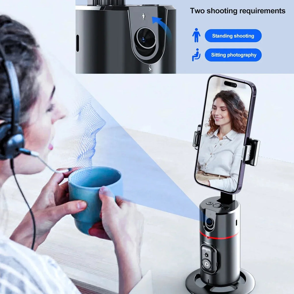 Smart 360° Auto Face Tracking Phone Tripod with Gesture Recognition – No App Required for Live Streaming, Video & Content Creation