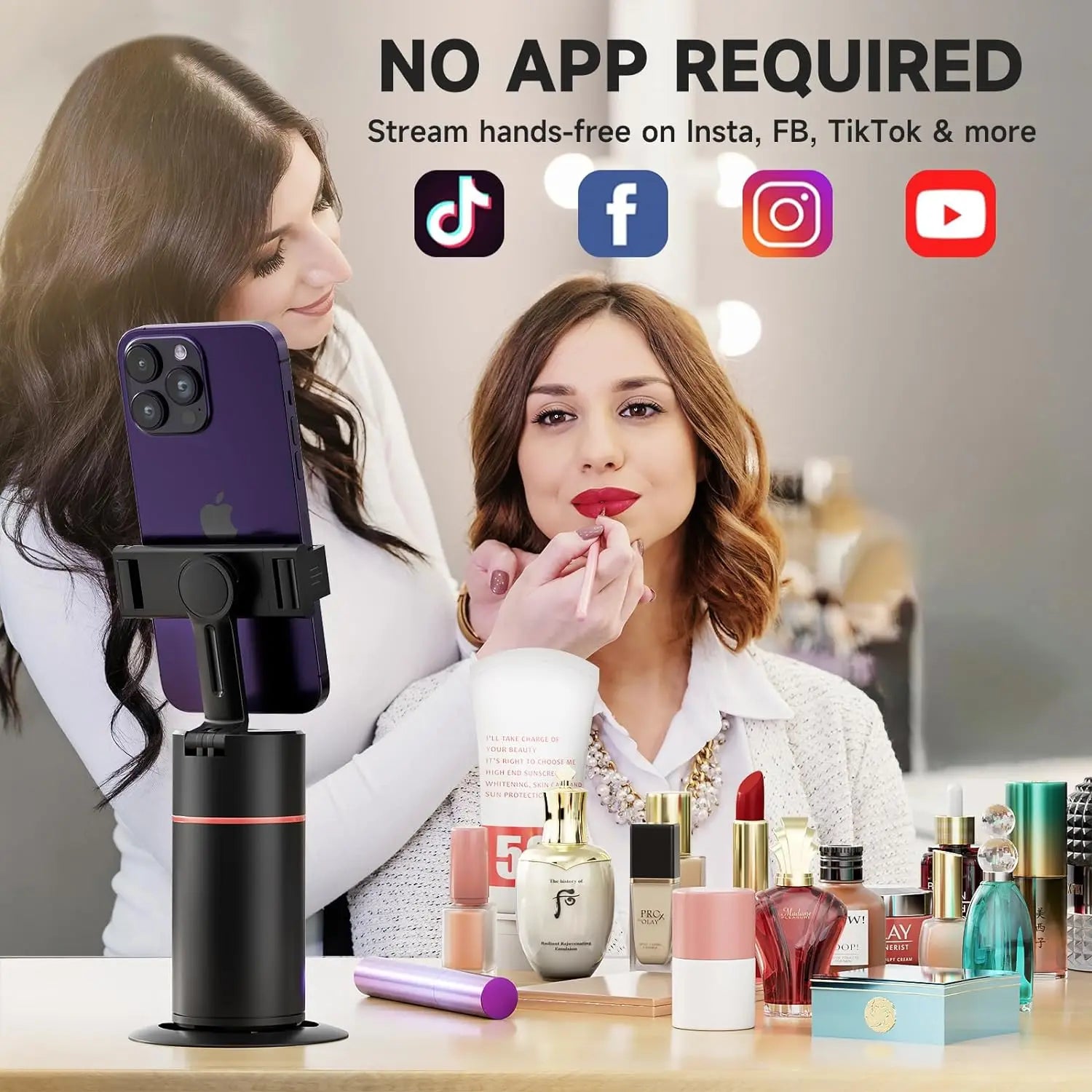 Smart 360° Auto Face Tracking Phone Tripod with Gesture Recognition – No App Required for Live Streaming, Video & Content Creation