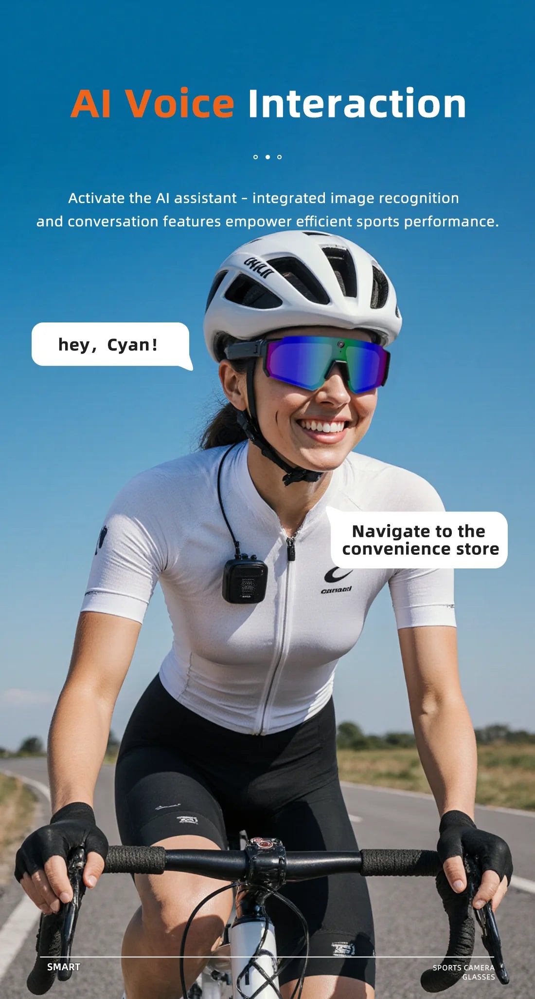 Smart AI Sports Sunglasses with 800W HD Photo Video Bluetooth Call Translation and Anti Glare
