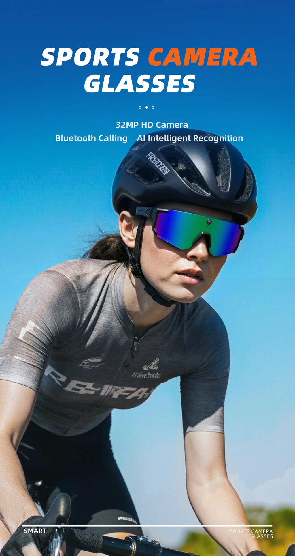 Smart AI Sports Sunglasses with 800W HD Photo Video Bluetooth Call Translation and Anti Glare