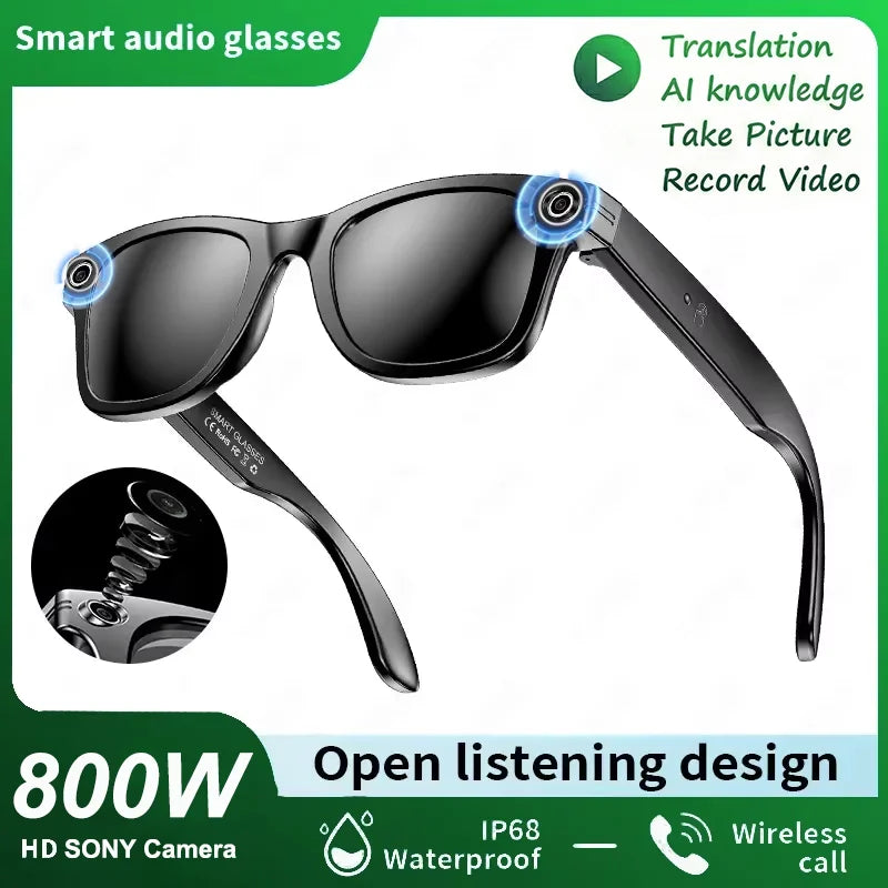 AI Smart Glasses 8MP Camera, WiFi Bluetooth,Touch Control, IP67 Waterproof, AI Translation & Noise Cancelling
