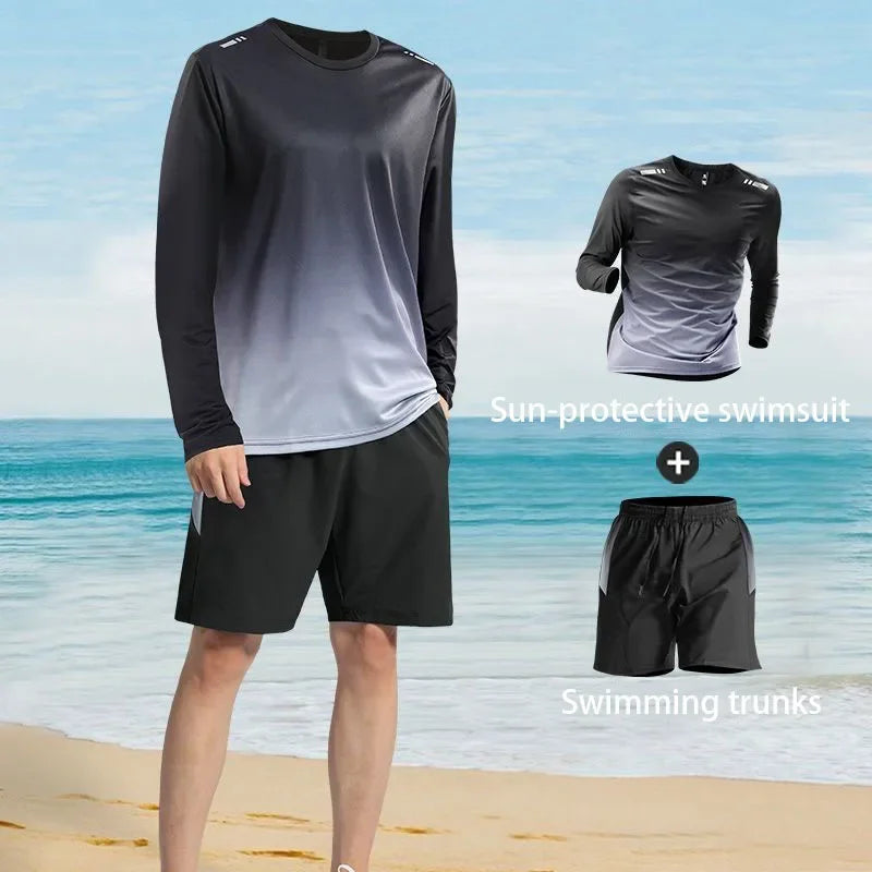 Men's sun-protective long-sleeved and long pants swimsuit.