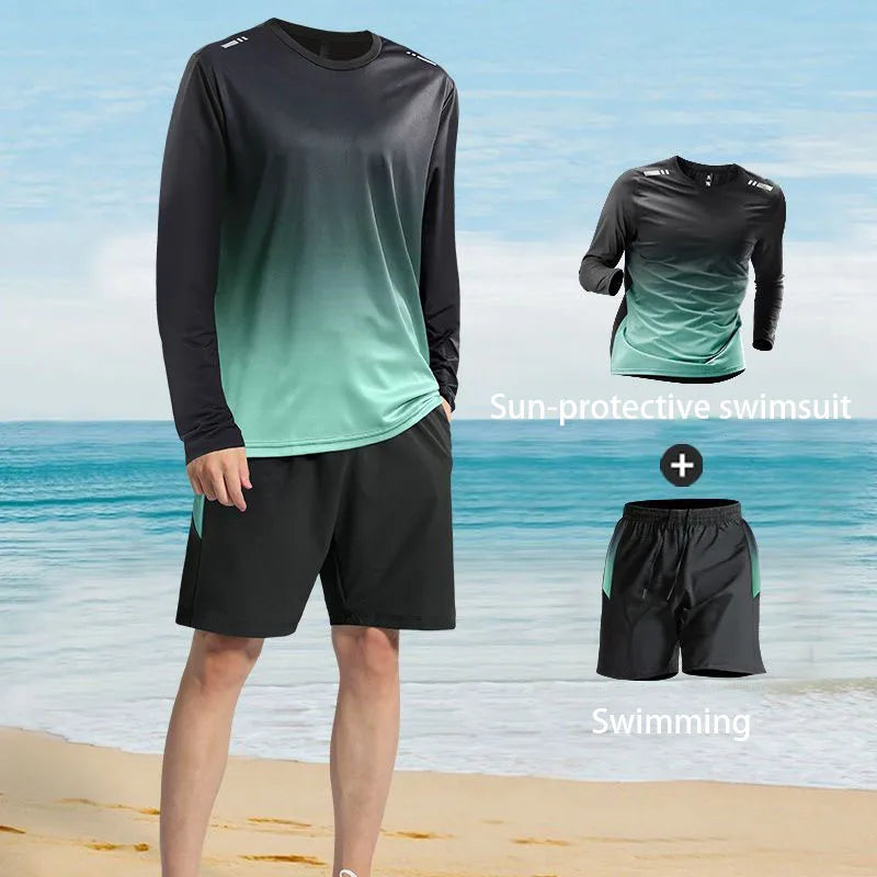Men's sun-protective long-sleeved and long pants swimsuit.