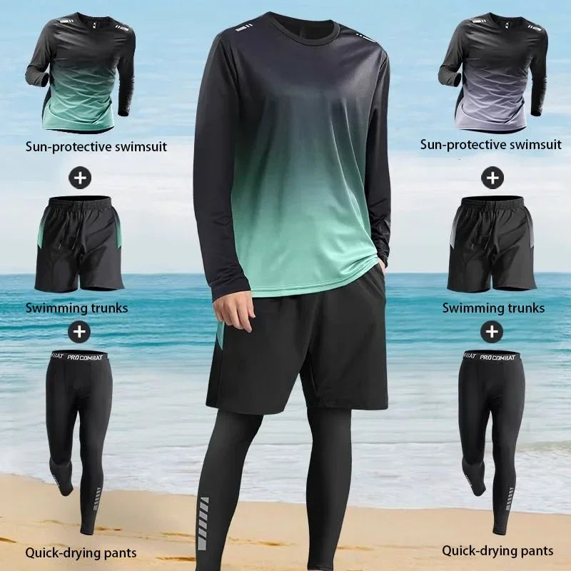 Men's sun-protective long-sleeved and long pants swimsuit.