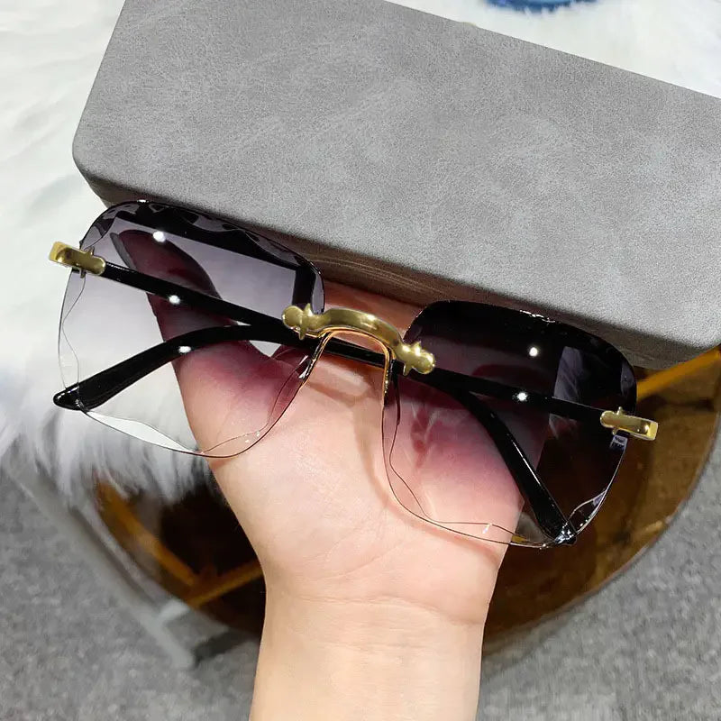 3PCS Square Rimless Sunglasses Women Luxury Brand Designer
