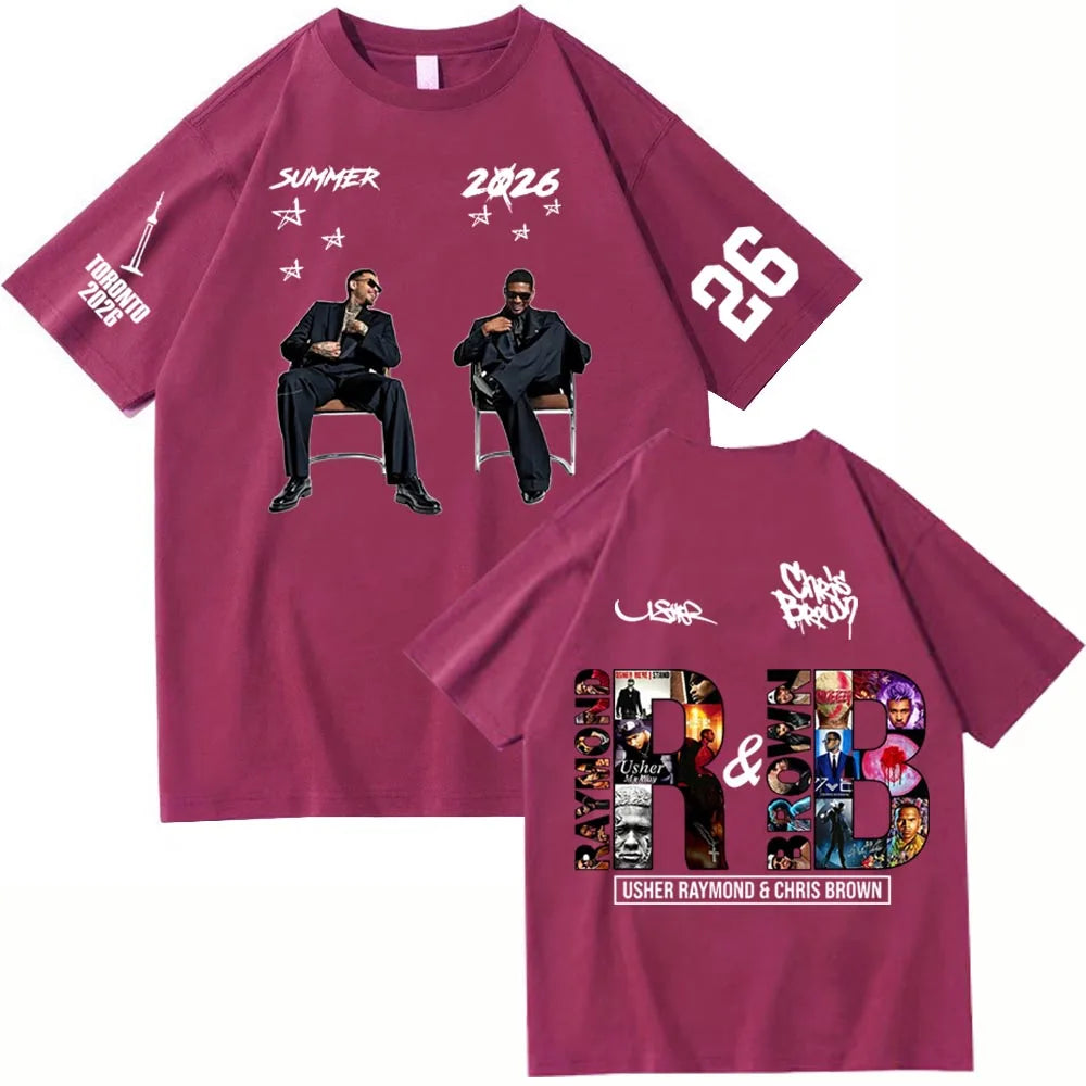 Chris Brown and Usher 2026 Tour T-shirt Unisex Short Sleeve Crew Neck T-Shirt 10 Available Colors
