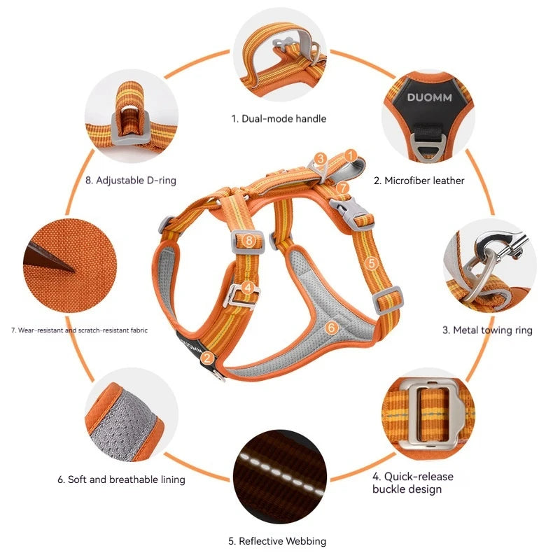 Reflective Adjustable Dog Harness & Leash Set – Soft No-Pull Pet Walking Vest for Small, Medium & Large Dogs