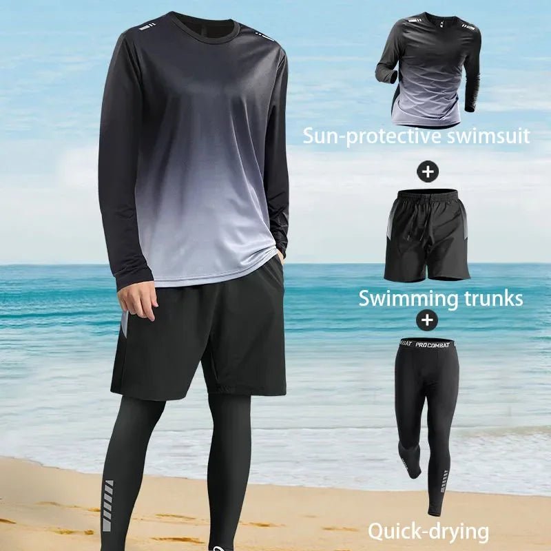 Men's sun-protective long-sleeved and long pants swimsuit.