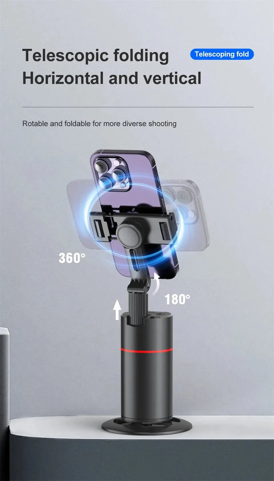 Smart 360° Auto Face Tracking Phone Tripod with Gesture Recognition – No App Required for Live Streaming, Video & Content Creation
