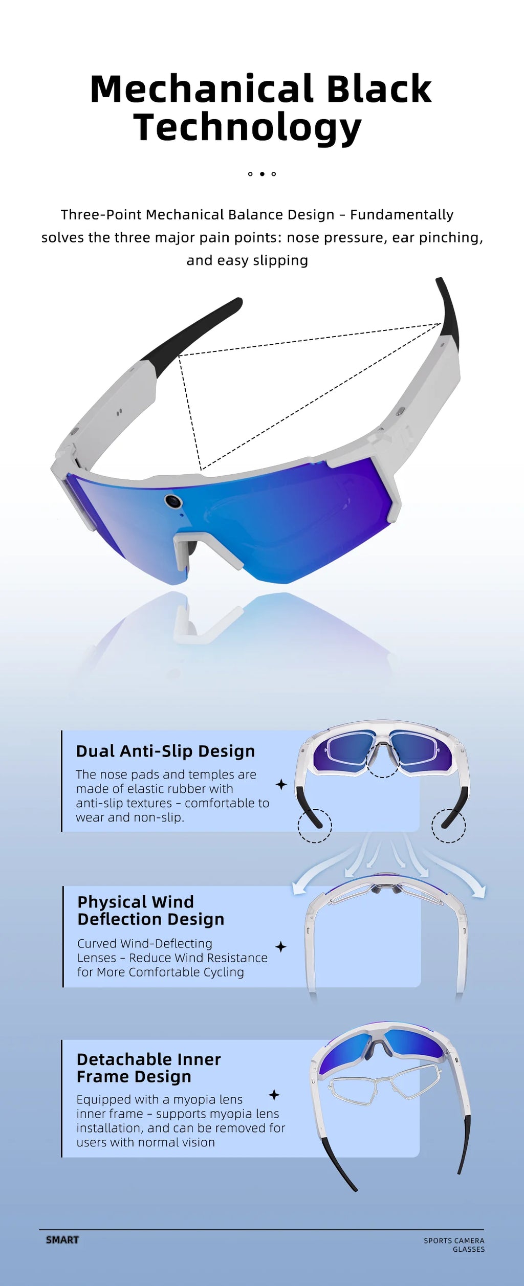 Smart AI Sports Sunglasses with 800W HD Photo Video Bluetooth Call Translation and Anti Glare