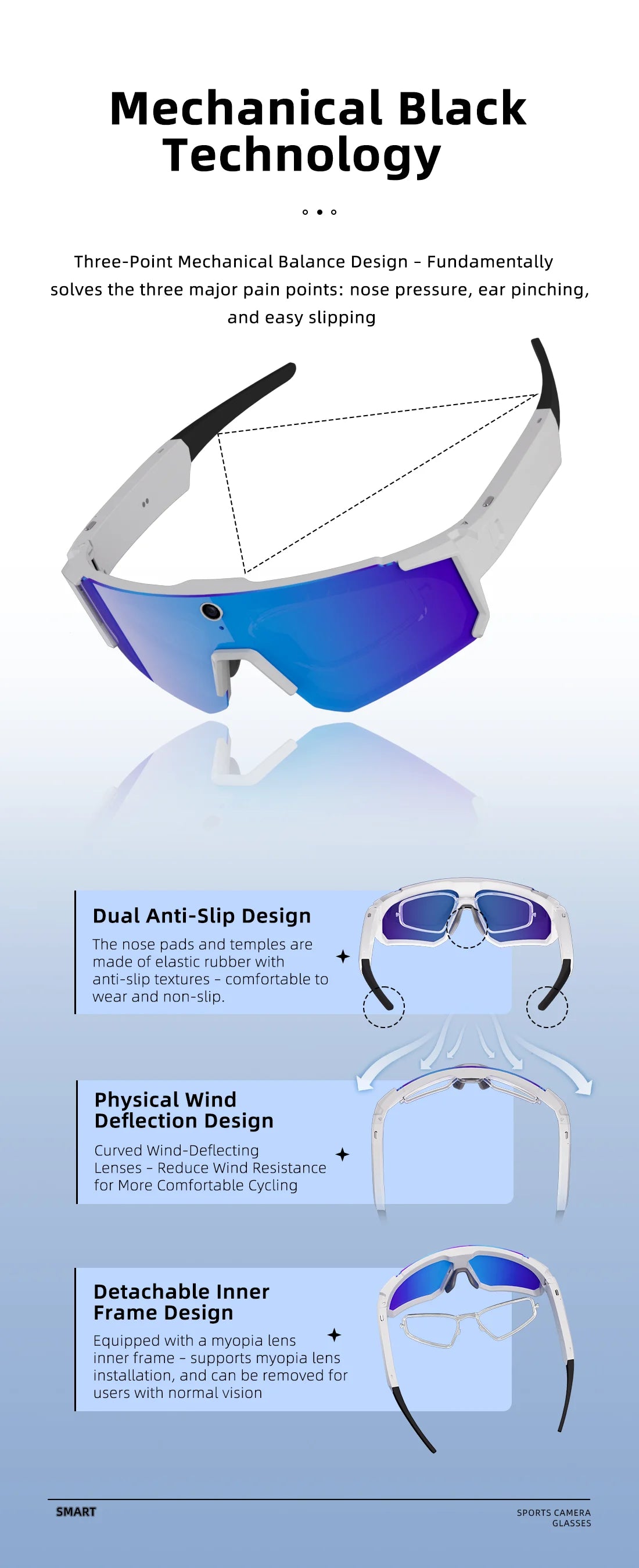 Smart AI Sports Sunglasses with 800W HD Photo Video Bluetooth Call Translation and Anti Glare