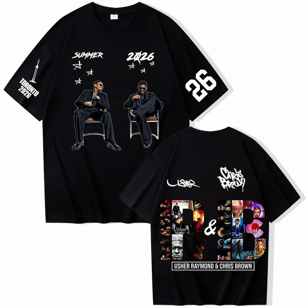 Chris Brown and Usher 2026 Tour T-shirt Unisex Short Sleeve Crew Neck T-Shirt 10 Available Colors