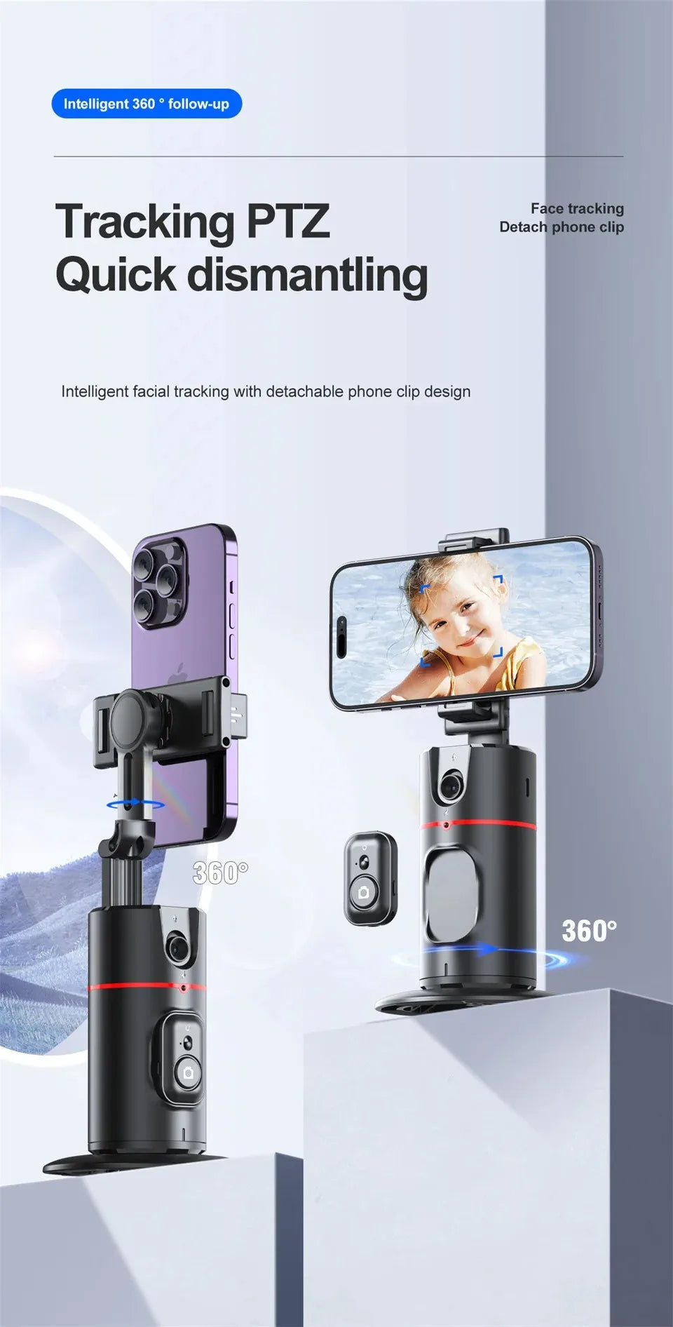 Smart 360° Auto Face Tracking Phone Tripod with Gesture Recognition – No App Required for Live Streaming, Video & Content Creation