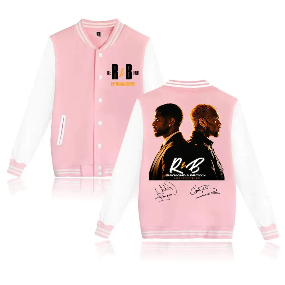 Chris Brown and Usher The R&B Tour 2026 Baseball Jacket Long Sleeve 2 Available Colors
