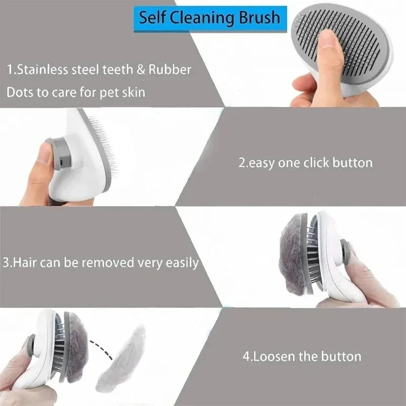 Self-Cleaning Pet Grooming Brush for Dogs & Cats – Deshedding Hair Remover, Dematting Comb, Undercoat Grooming Tool for Long & Short Hair