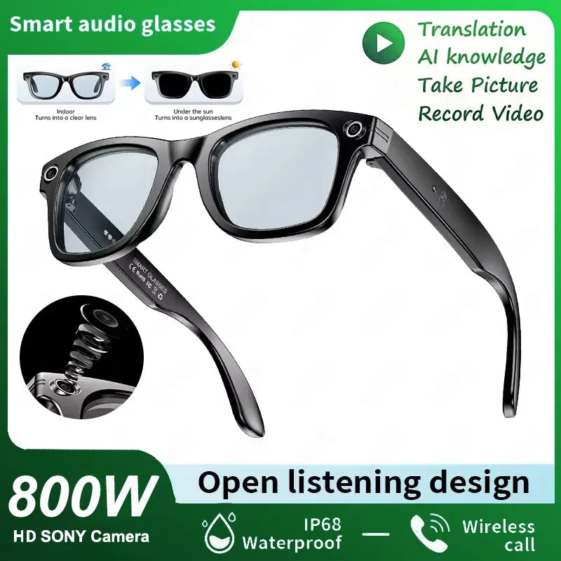 AI Smart Glasses 8MP Camera, WiFi Bluetooth,Touch Control, IP67 Waterproof, AI Translation & Noise Cancelling