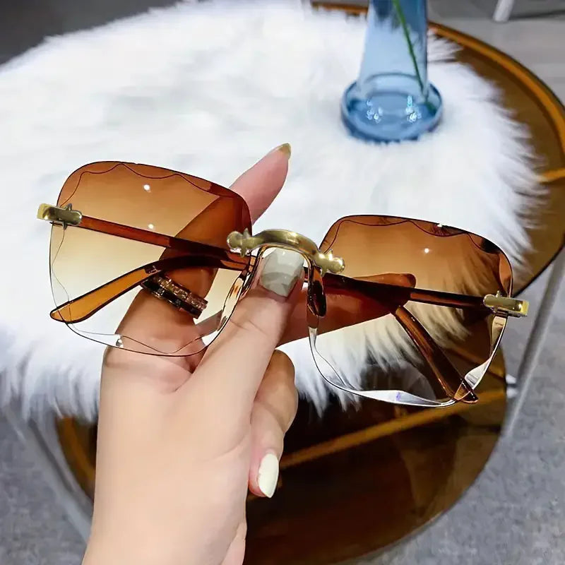 3PCS Square Rimless Sunglasses Women Luxury Brand Designer