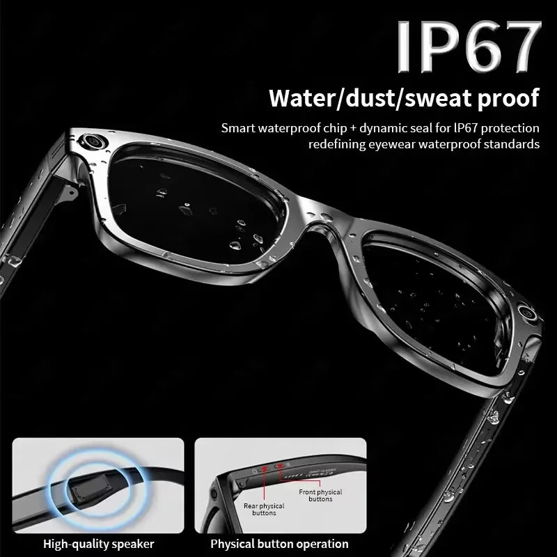 AI Smart Glasses 8MP Camera, WiFi Bluetooth,Touch Control, IP67 Waterproof, AI Translation & Noise Cancelling