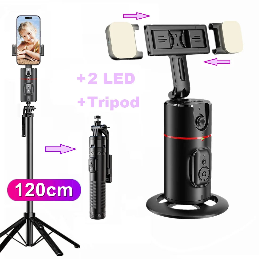 Smart 360° Auto Face Tracking Phone Tripod with Gesture Recognition – No App Required for Live Streaming, Video & Content Creation