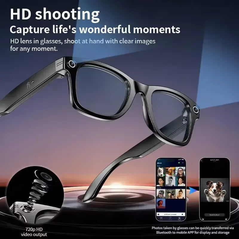 AI Smart Glasses 8MP Camera, WiFi Bluetooth,Touch Control, IP67 Waterproof, AI Translation & Noise Cancelling