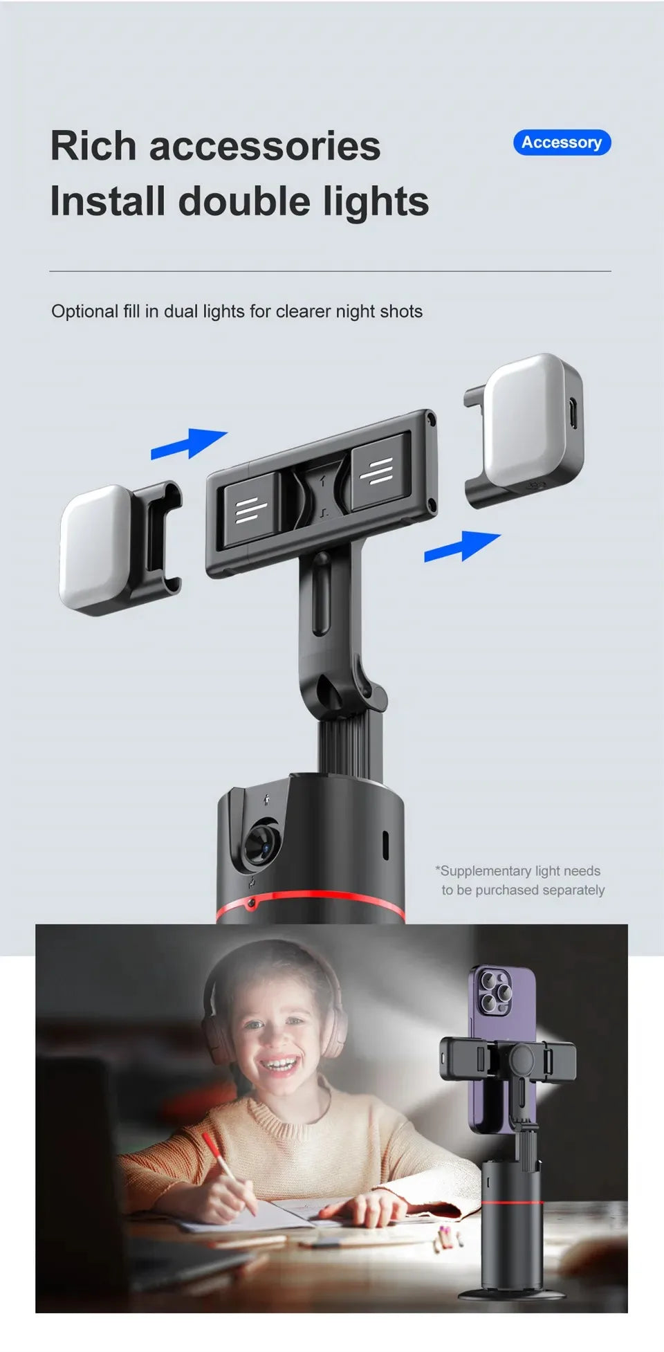 Smart 360° Auto Face Tracking Phone Tripod with Gesture Recognition – No App Required for Live Streaming, Video & Content Creation
