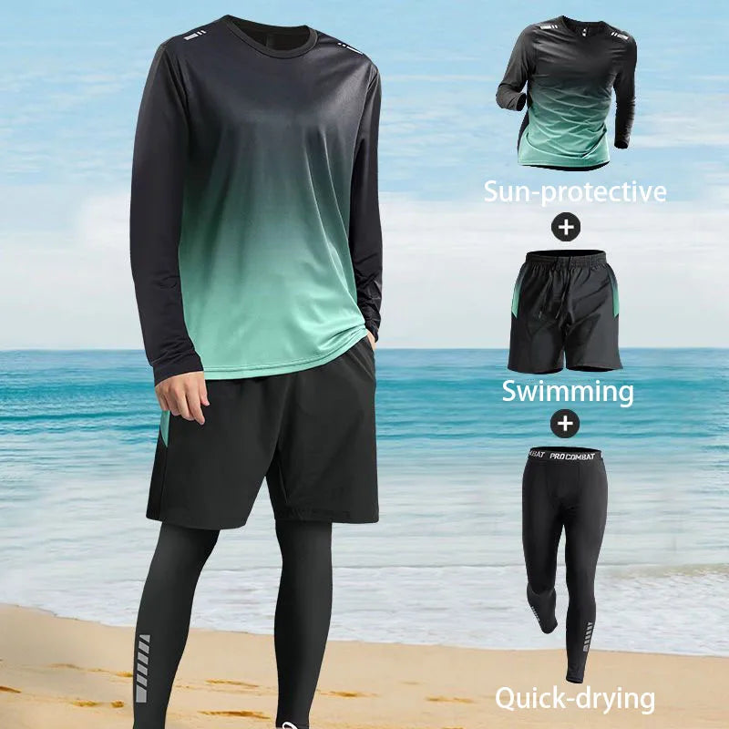 Men's sun-protective long-sleeved and long pants swimsuit.