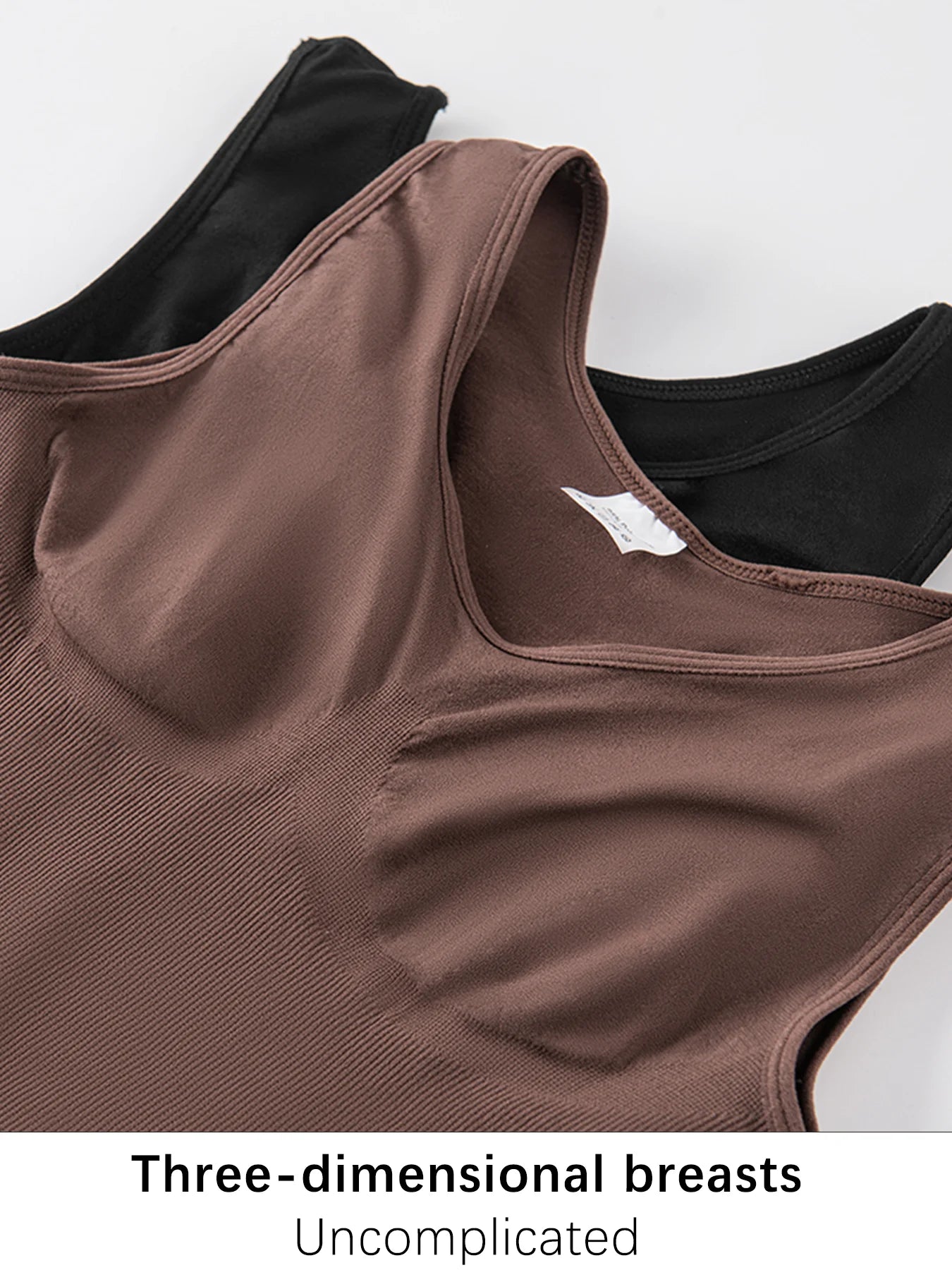 Brown tank top with a label on a white background