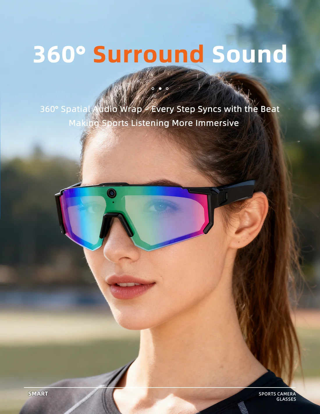 Smart AI Sports Sunglasses with 800W HD Photo Video Bluetooth Call Translation and Anti Glare