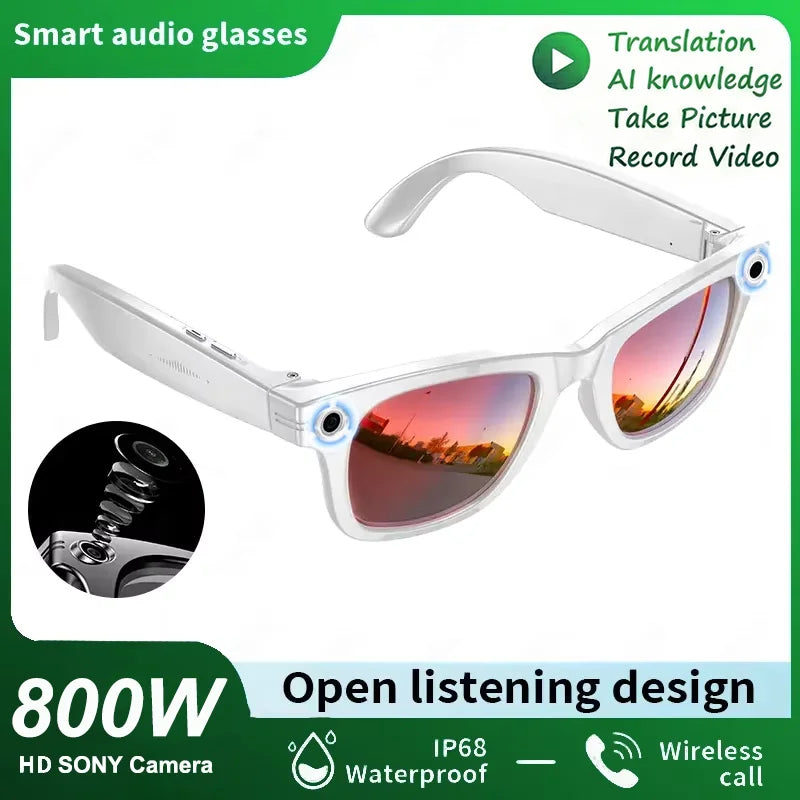 AI Smart Glasses 8MP Camera, WiFi Bluetooth,Touch Control, IP67 Waterproof, AI Translation & Noise Cancelling