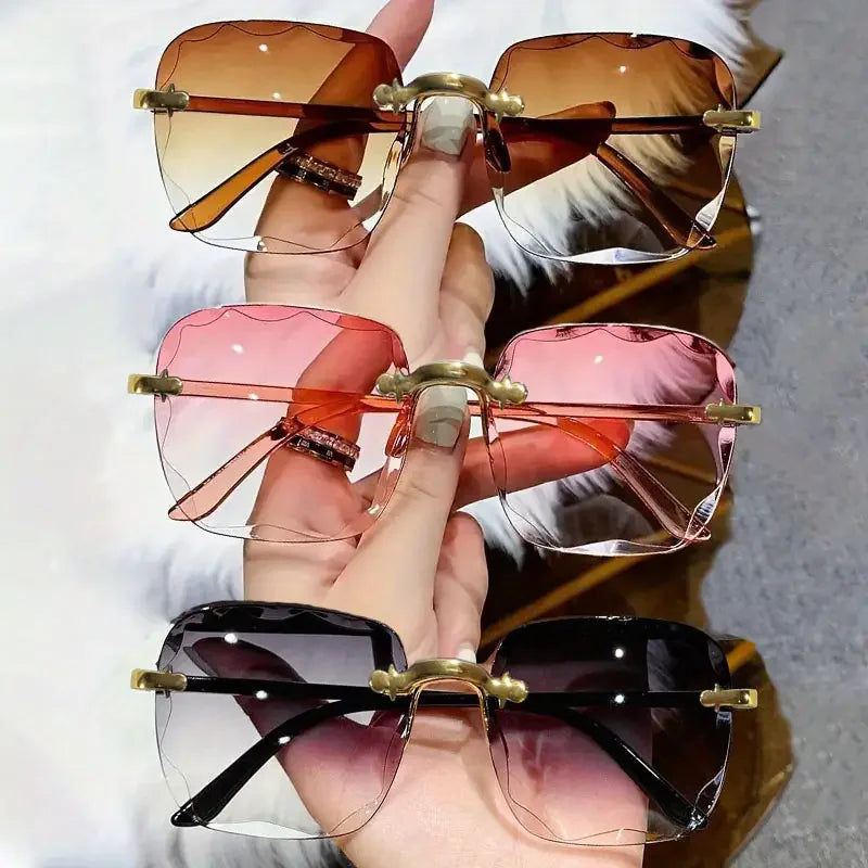 3PCS Square Rimless Sunglasses Women Luxury Brand Designer