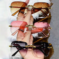3PCS Square Rimless Sunglasses Women Luxury Brand Designer