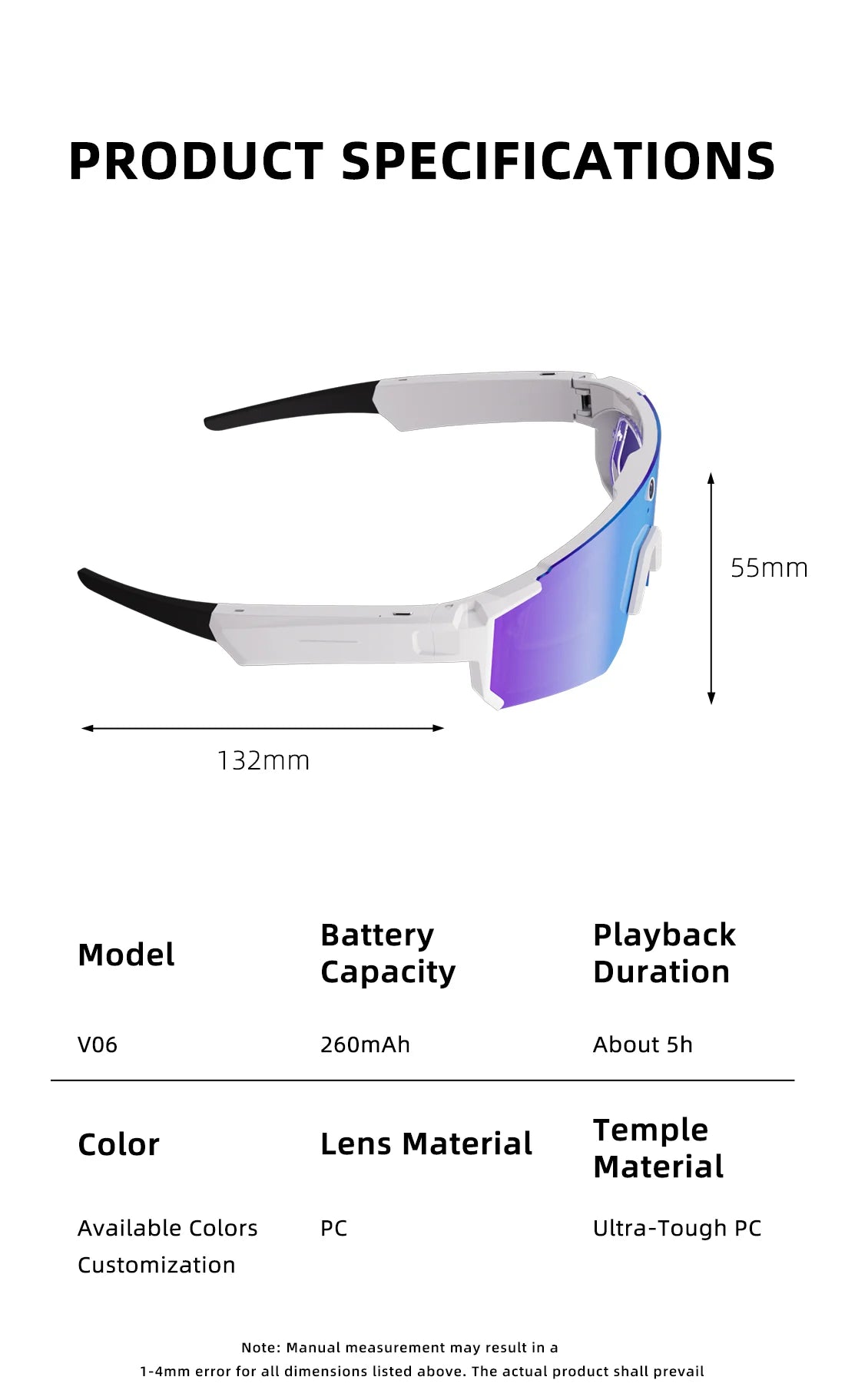 Smart AI Sports Sunglasses with 800W HD Photo Video Bluetooth Call Translation and Anti Glare